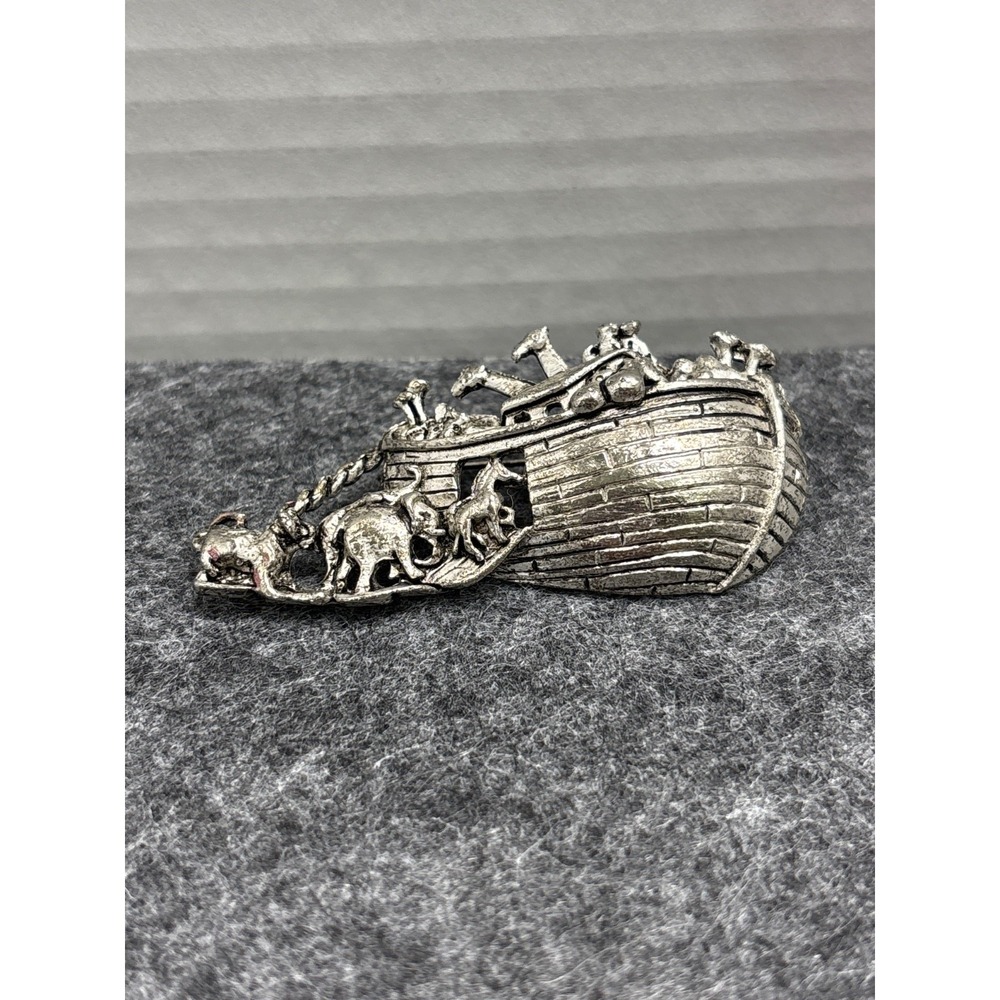 Noah's Ark Silver Tone TOFA Signed Brooch